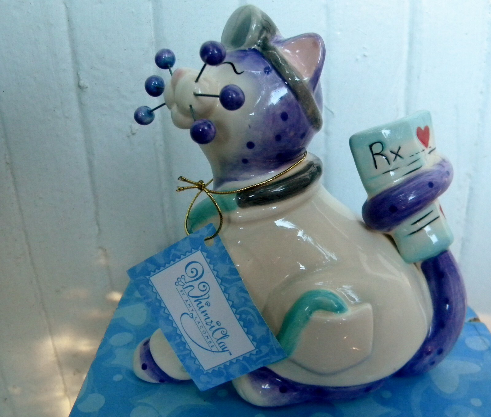 WhimsiClay Nurse cat “Melissa”+ Dr. Catwell pair + free pin $12 value. Purrfect