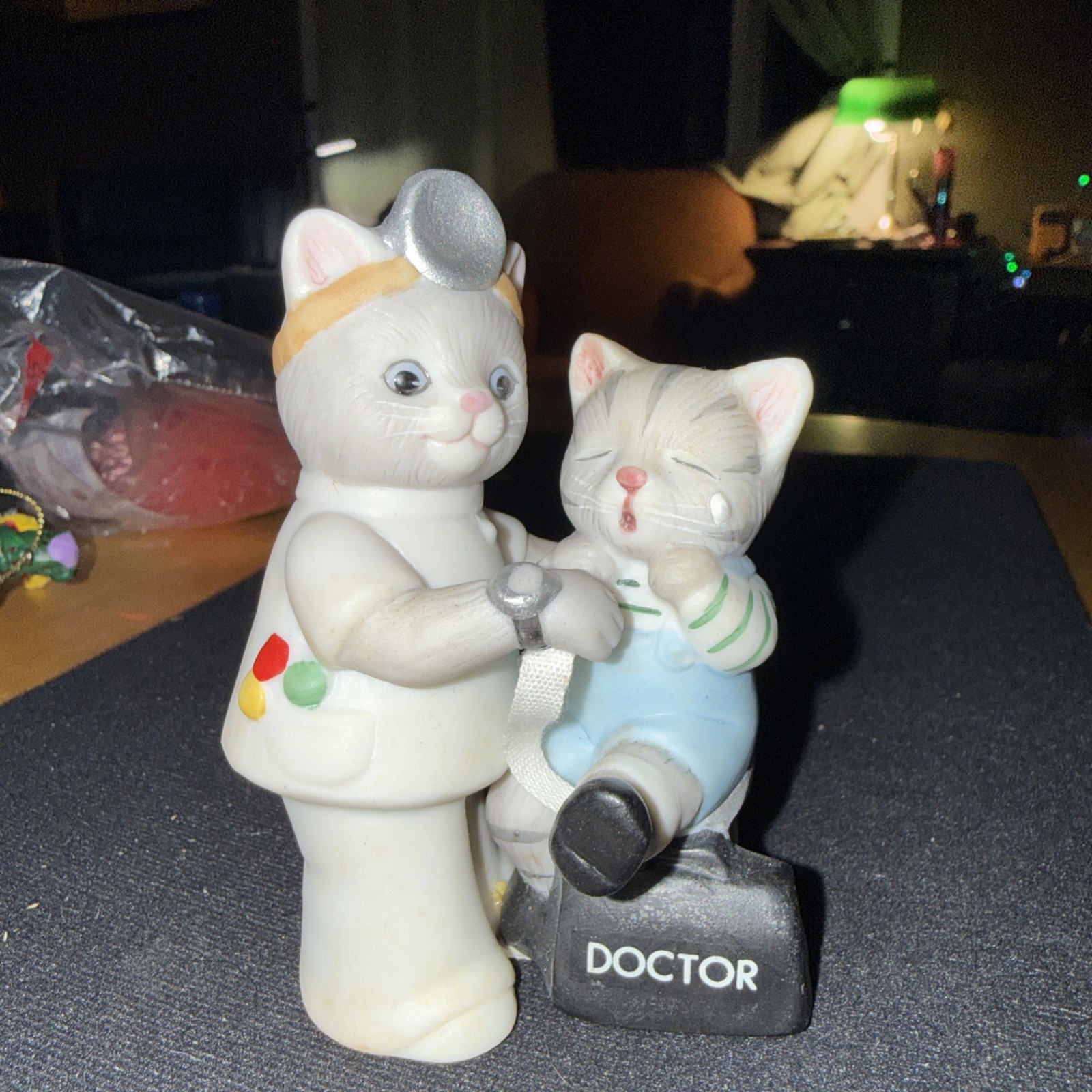 Vintage Kitty Cucumber Figurine Doctor, 1989, Ceramic, 3.5 Inches Tall