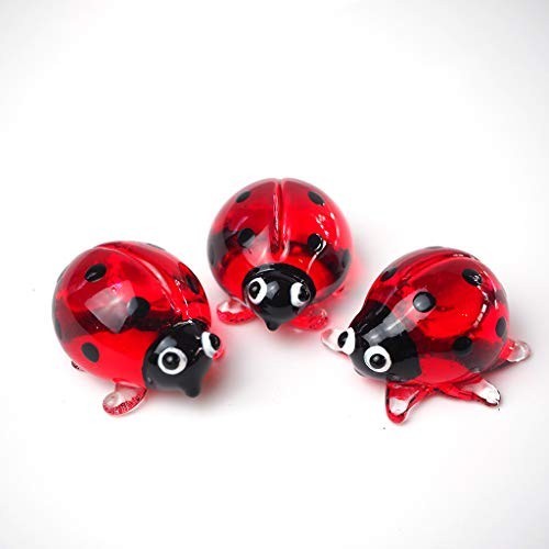 Ladybug Figurine Red & Orange Cute Ladybird Blown Glass Insect Terrarium Gift