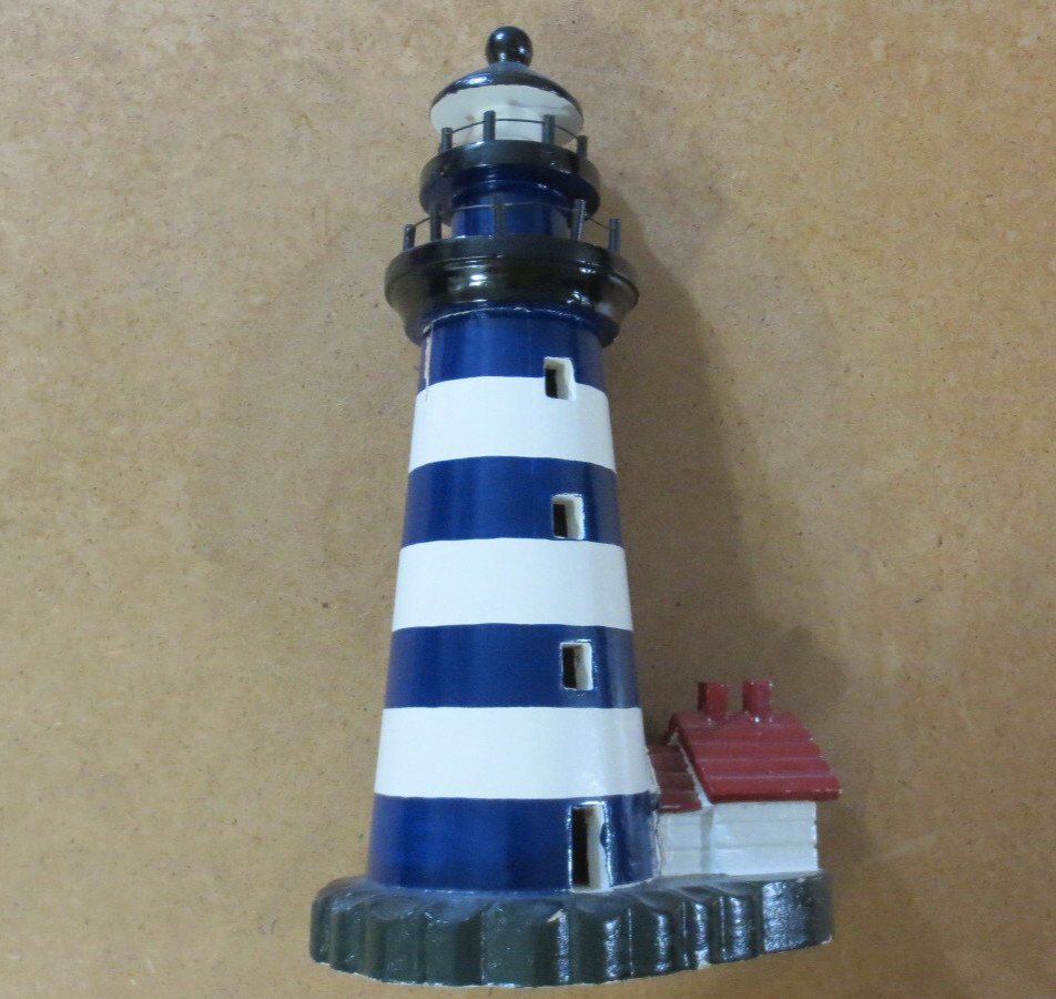 Lighthouse Statue Wooden Figure – Reddish Brown Roof House – Wood 13 inches tall