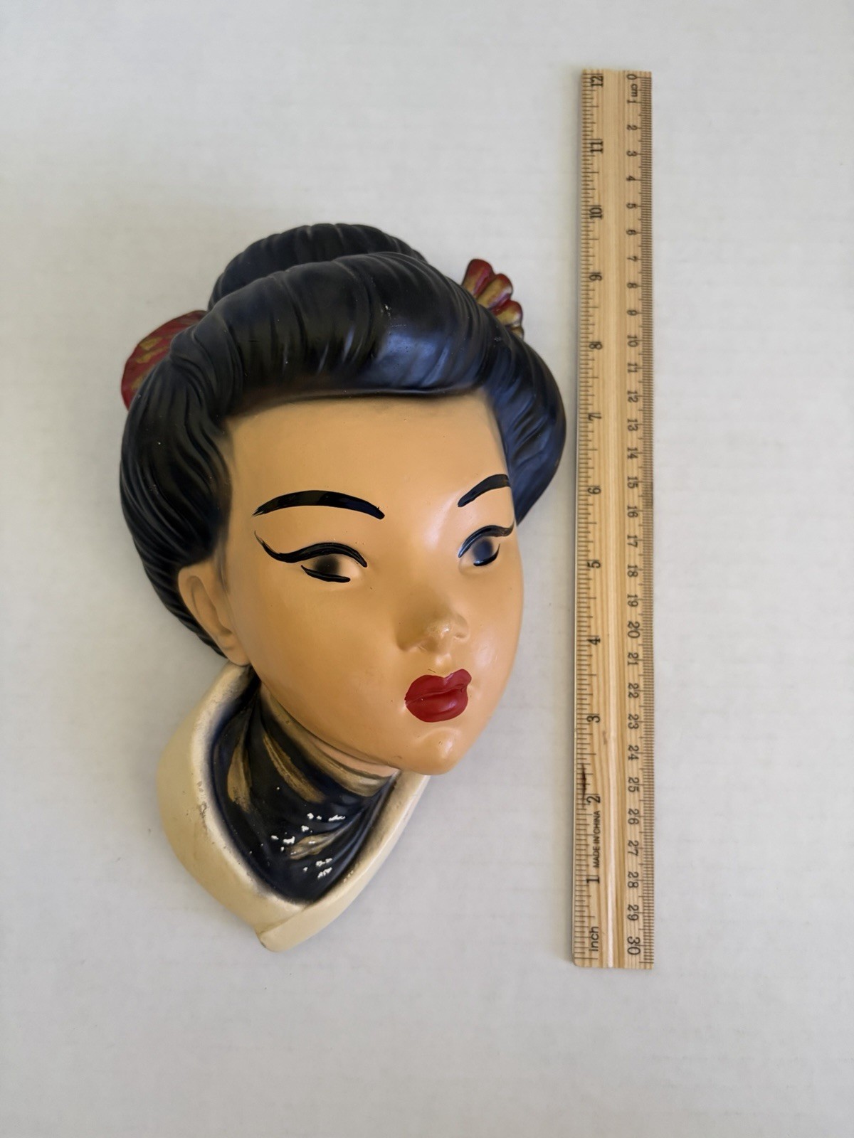 Vintage MCM Chalkware Geisha Wall Plaque