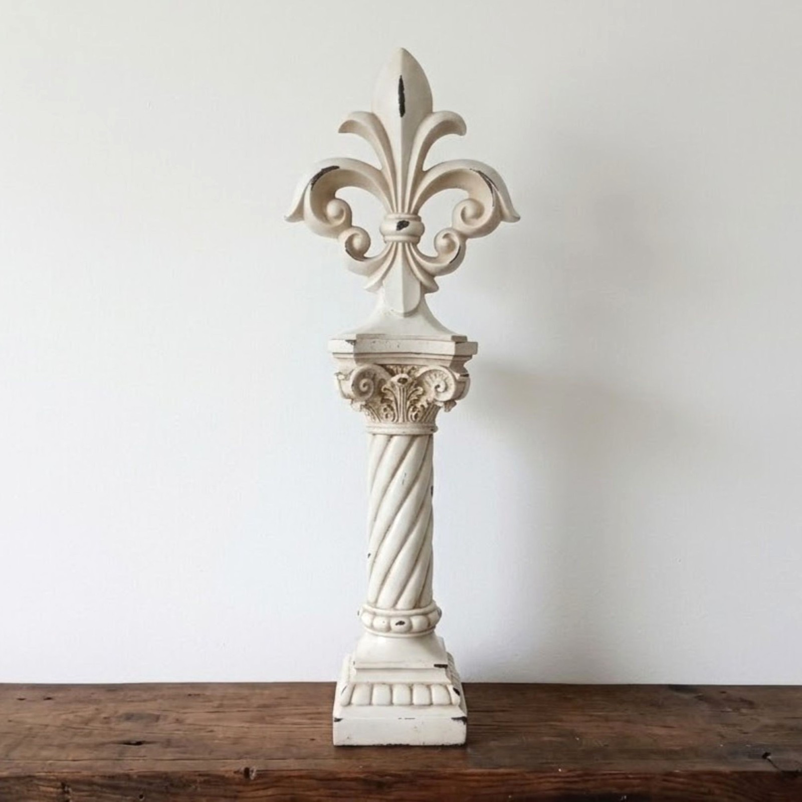 Vintage Style Resin Fleur De Lis Pedestal Figurine 19″ Tall Architectural Decor