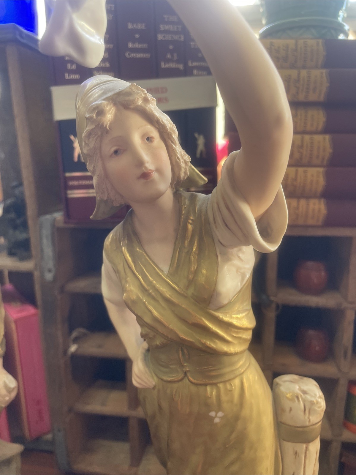 Antique Large Royal Dux Art Nouveau 17” Pair Statues Fisherman Sailor & Maiden