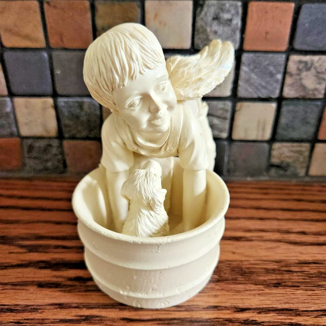 AngelStar “Angels of Love” Cherub “Barrel of Love” Boy Angel with Dog Unboxed