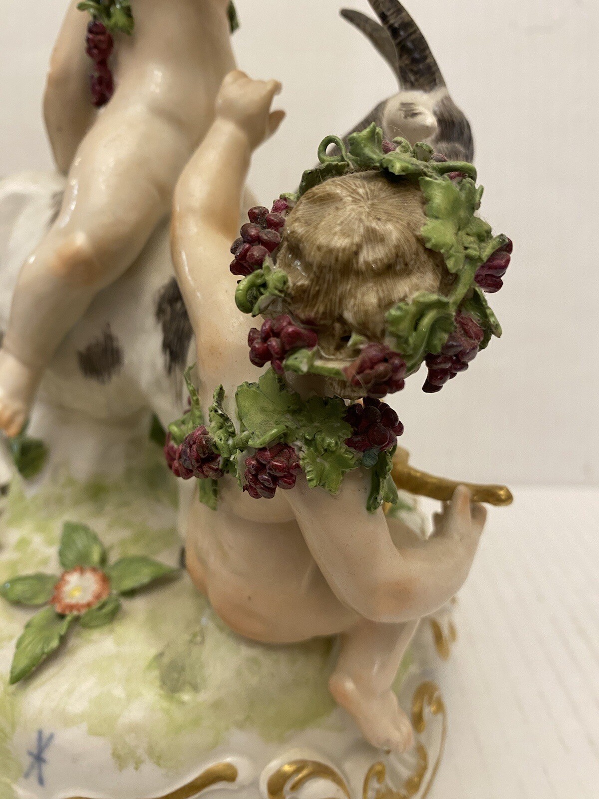 19th CENTURY FRENCH SAMSON PORCELAIN FIGURAL SCULPTURE ~ GOATS PUTTI BACCHUS