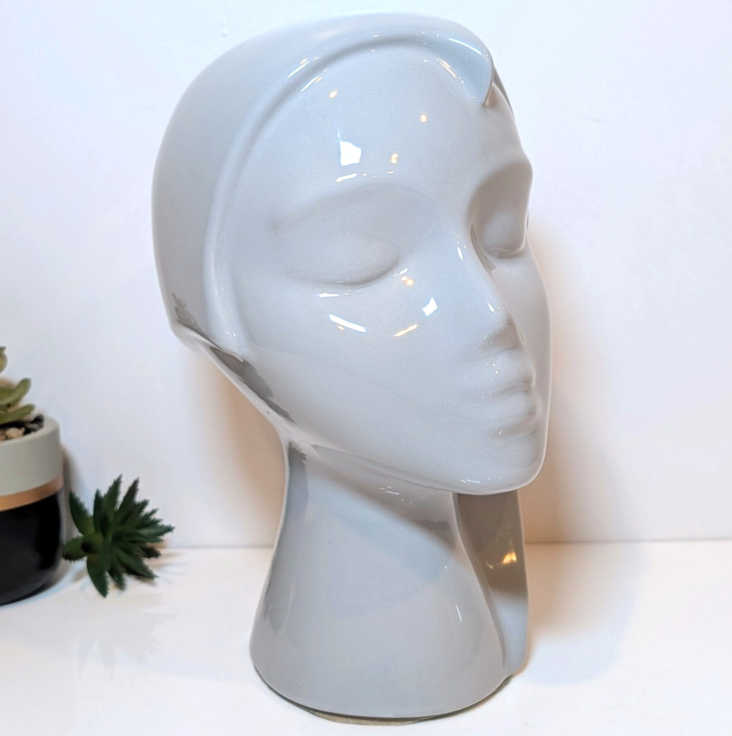 ART DECO Cubist Ceramic Gray Head Face Statue Sculpture 80’s Memphis Postmodern