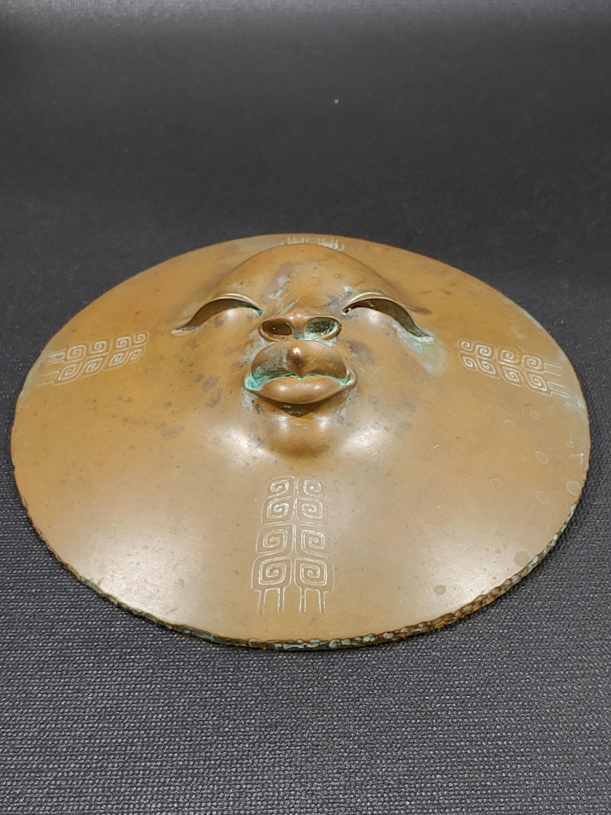 Vintage Brass Sculpture African Women Face Figure Florals On Pad Home Office Art