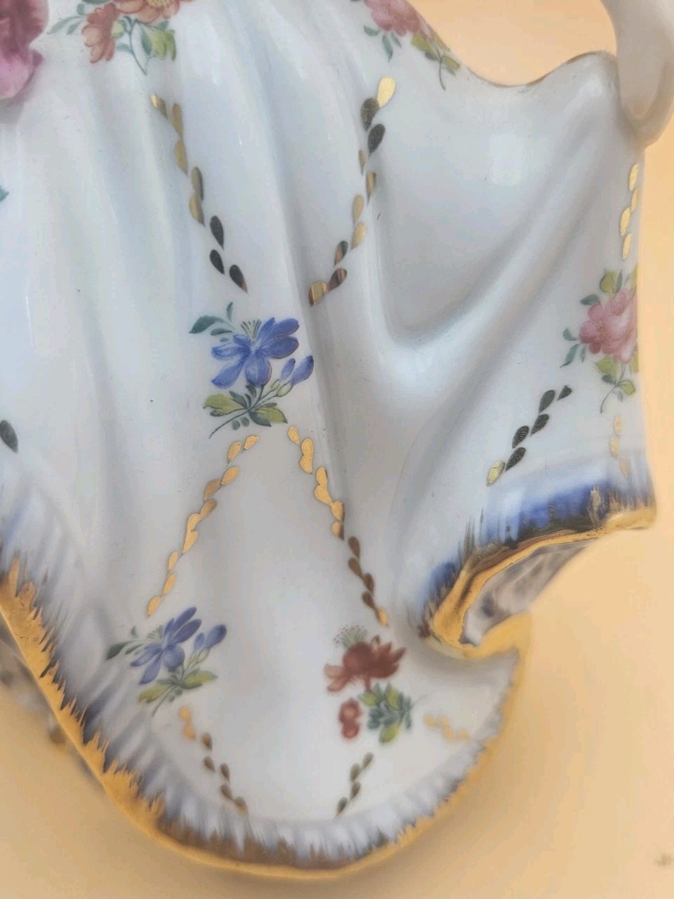 Cracker Barrel Victorian Dancing Lady Porcelain Figurine Flowers Gold Trim 7.5”