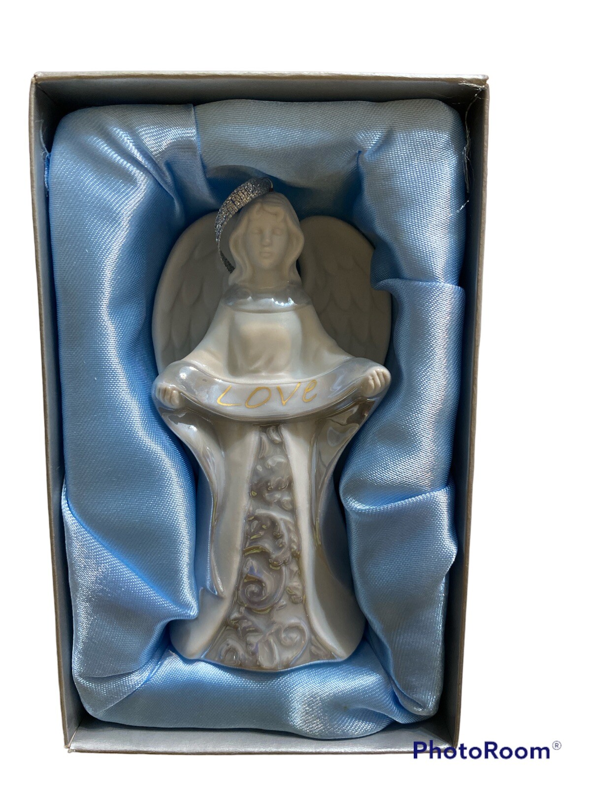 Set of 6 Porcelain Inspirational Angel Ornaments with matte and glaze finish