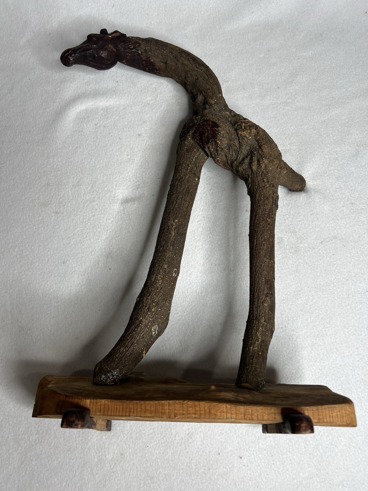 Vintage Unique Folk Art Wood Carving Of Giraffe Made From a Single Twisted Limb