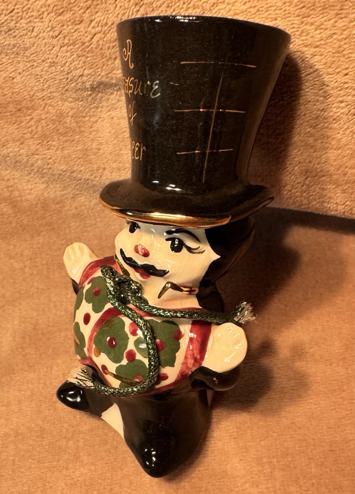 Vintage Top Hat Shot Glass Porcelain Man Dandy Art Deco Style Festive Celebrate