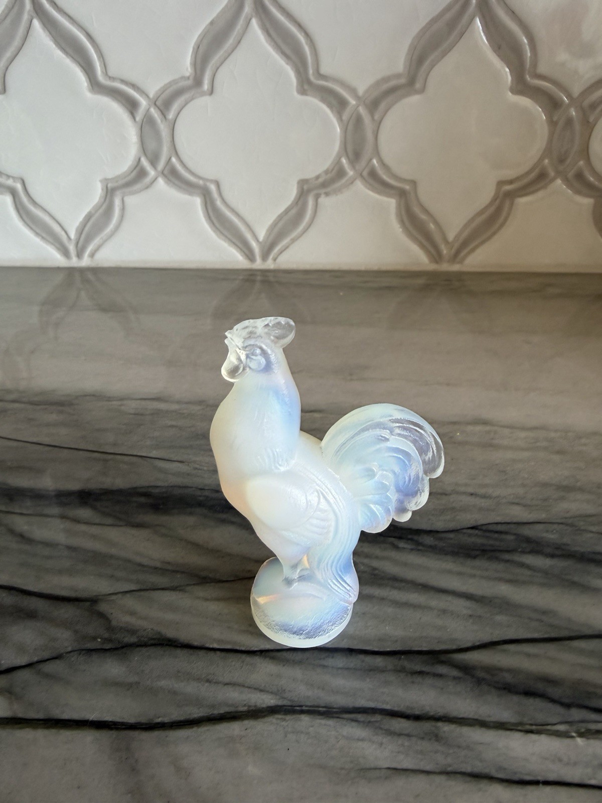 Sabino France Art Glass Opalescent Rooster Figurine Vintage signed