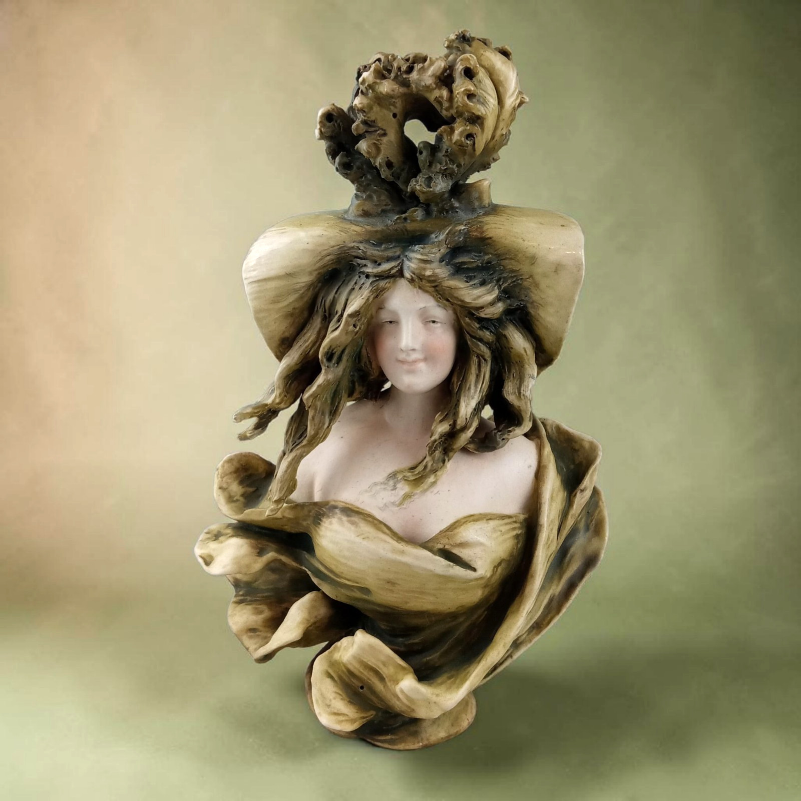 Antique Amphora Art Nouveau Porcelain Female Lady Beauty Bust Sculpture Austria