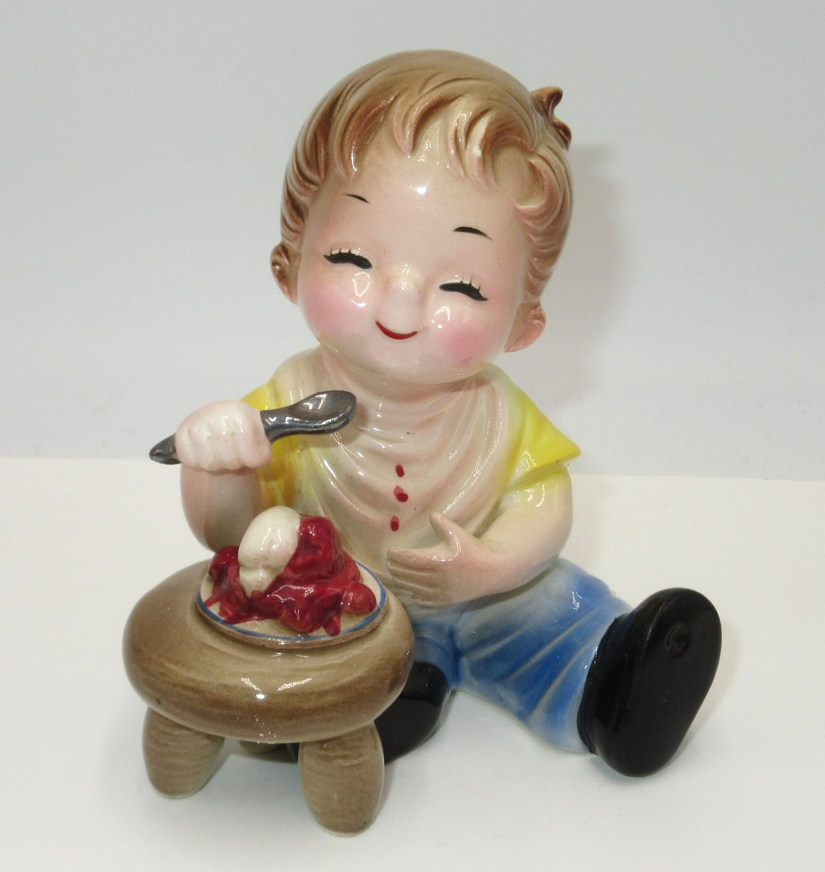 Josef Originals Happiness is Series Child Eating Strawberry Shortcake Cherry Pie