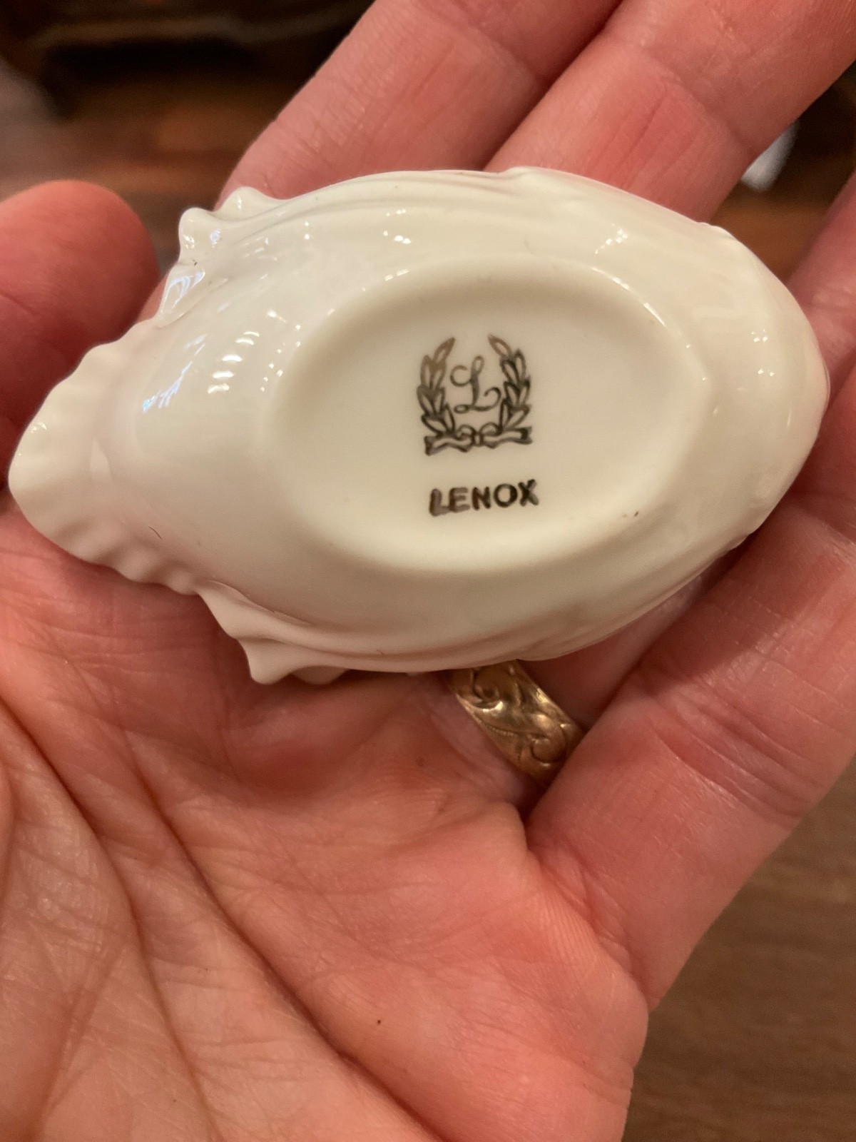 LENOX “To the Bride!” SWAN Wedding Ring TRINKET DISH, white w/gold, VTG