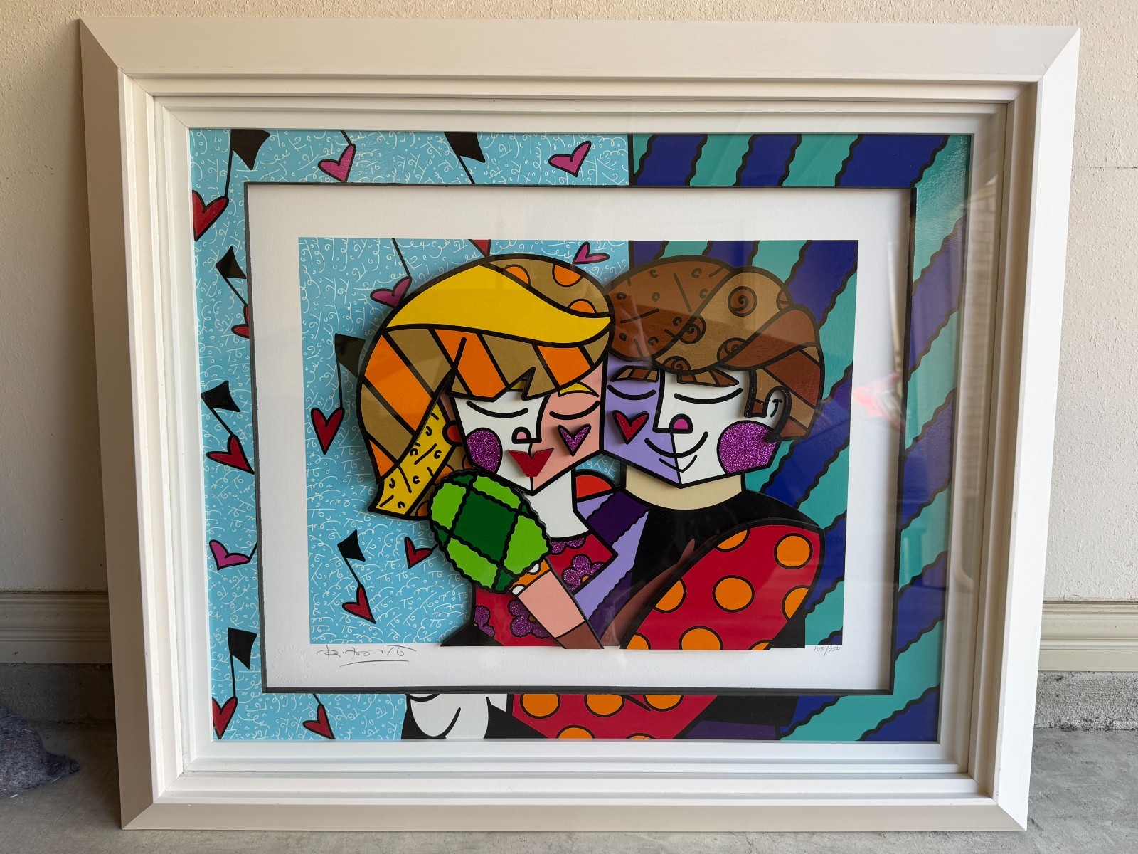 Romero Britto “Blue Couple” 3D Sculptograph