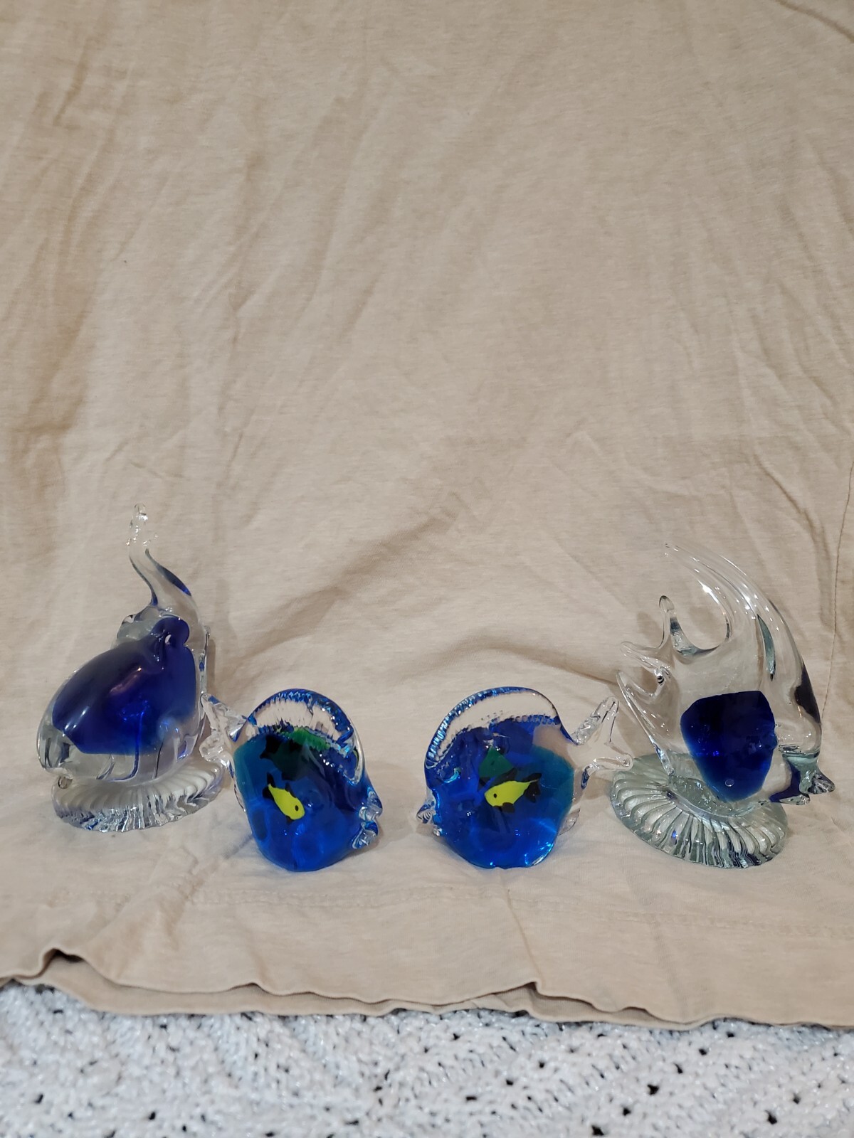Lot of 4 – Hand Blown Clear and Blue Glass Fish 4-inch Figurines
