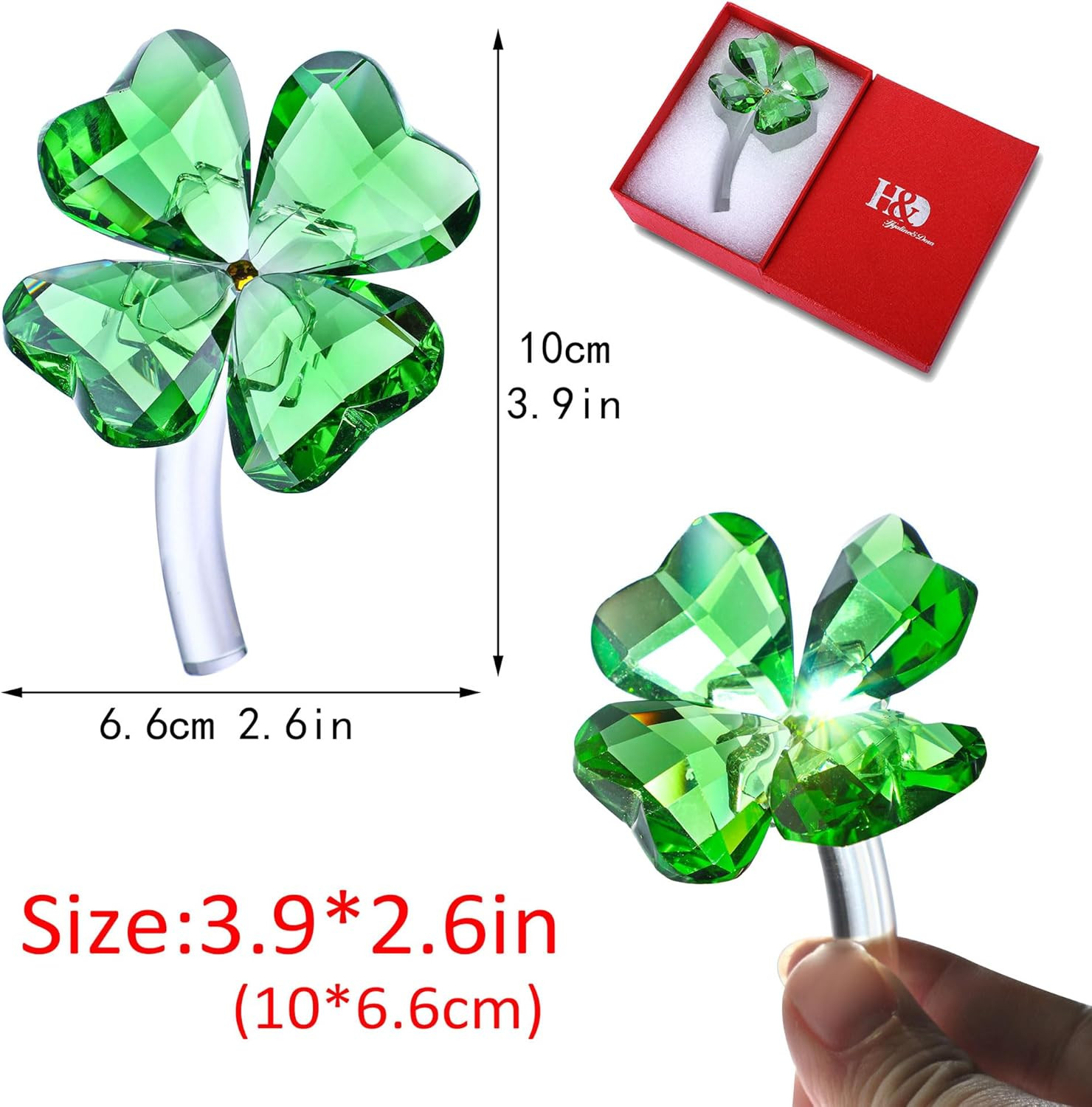 HDCRYSTALGIFTS Crystal Flower Dreams Four-Leaf Clover Figurine Collectibles Gree