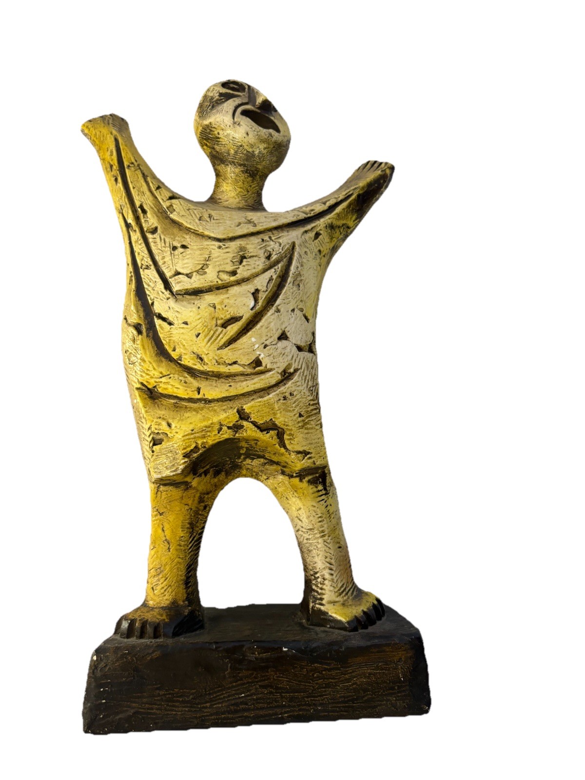 Yellow Man MCM Bitossi Style Pottery Emo Figure Brutalist Folk Art Sculpture 11”