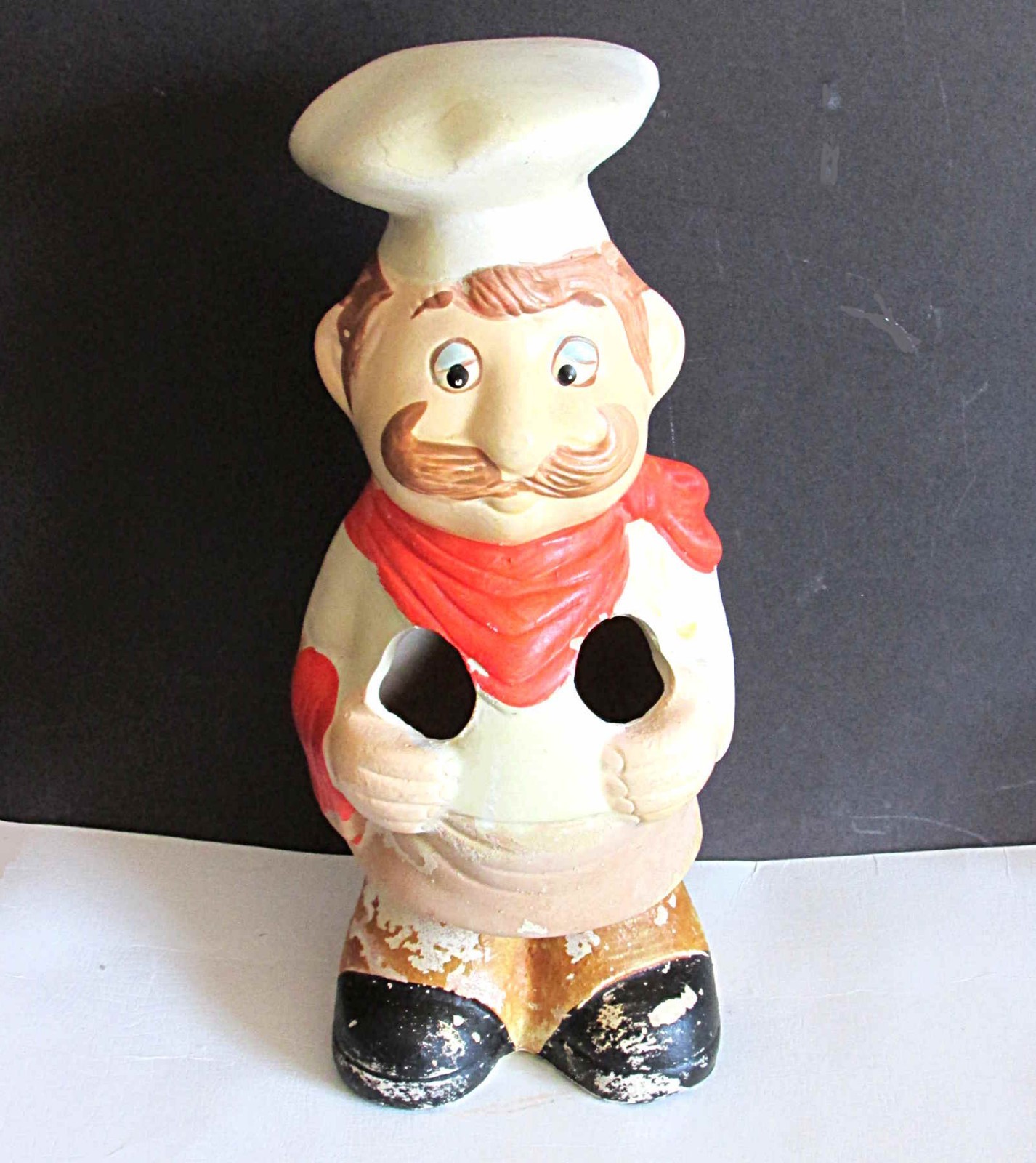 Plaster or Chalkware Chef Cook Coin Bank Figure with Stopper 11″ tall FREE SH