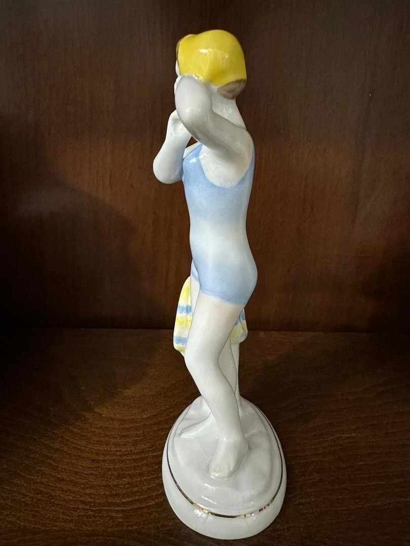 Made in USSR . Soviet Porcelain LFZ.Figurine Young Bather Swimmer Girl .