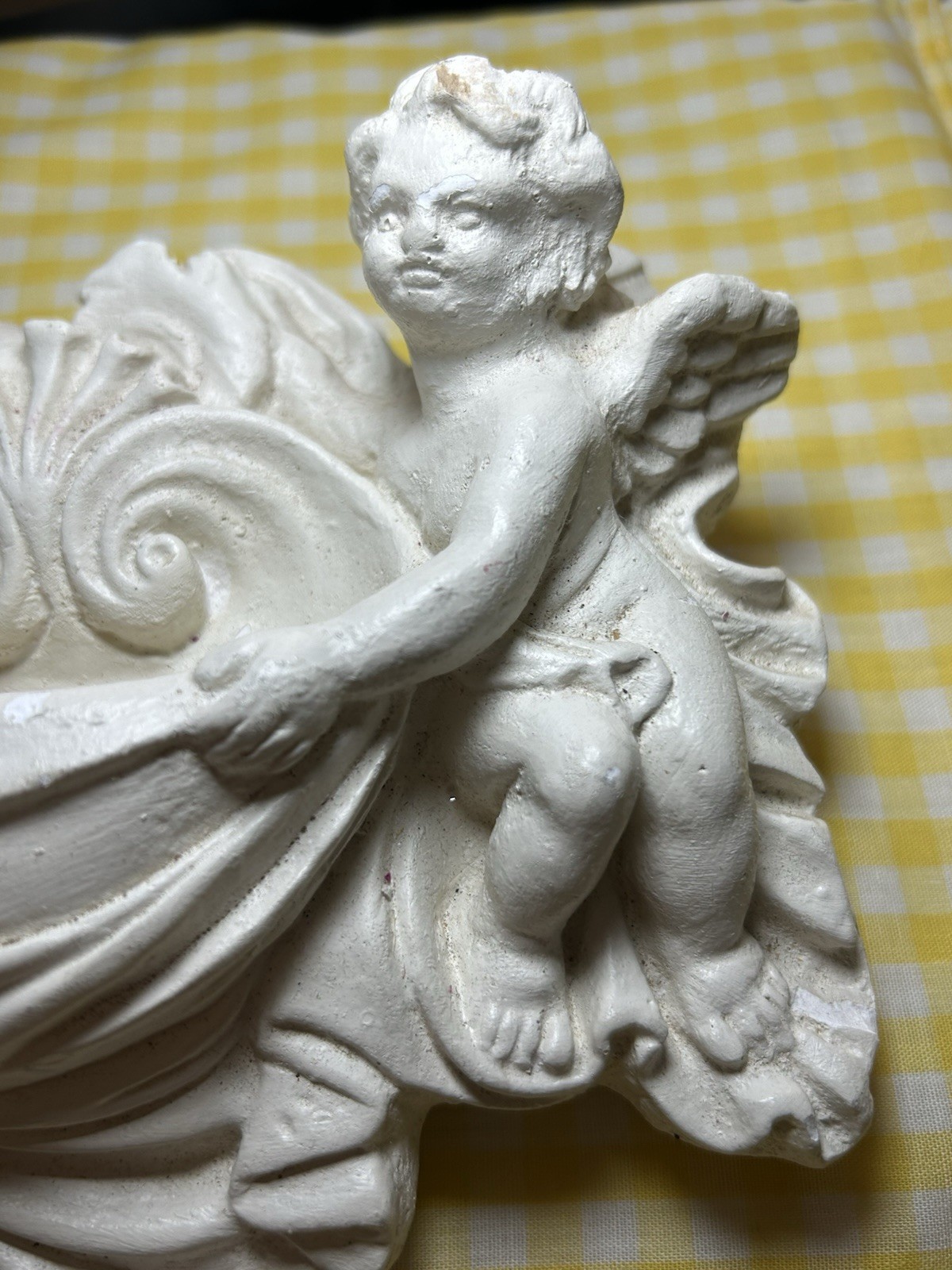 Wall Pocket Two Cherubs Hanging White Plaster Plaque Vintage Decor