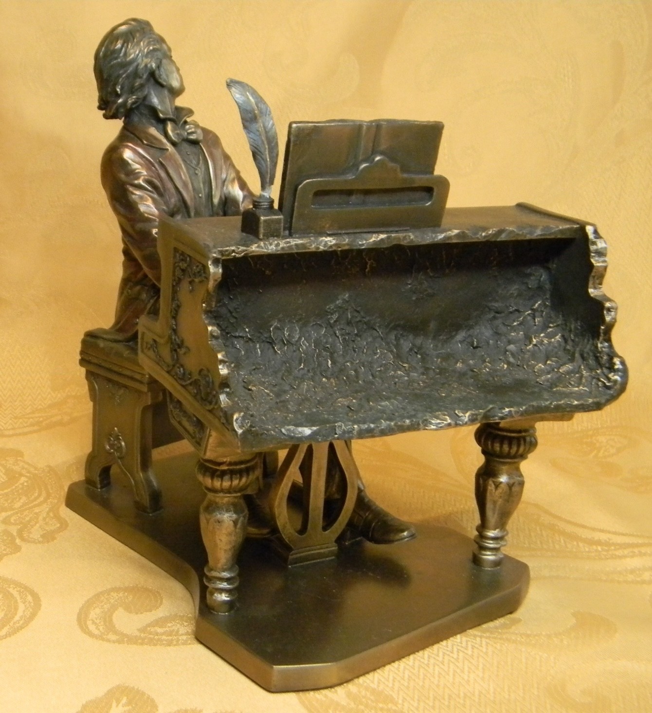 Frederic Chopin Playing Piano Cold Cast Bronze Statue Figurine 8 3/4″ Tall