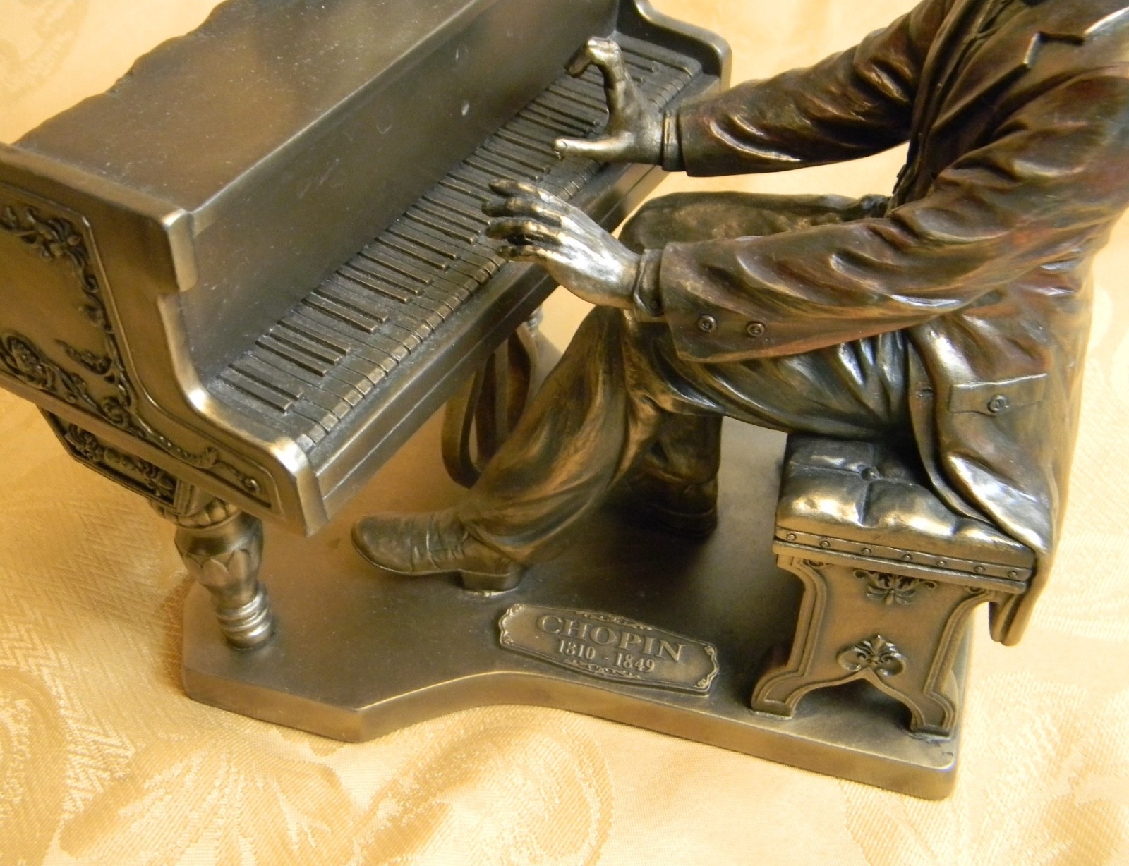 Frederic Chopin Playing Piano Cold Cast Bronze Statue Figurine 8 3/4″ Tall