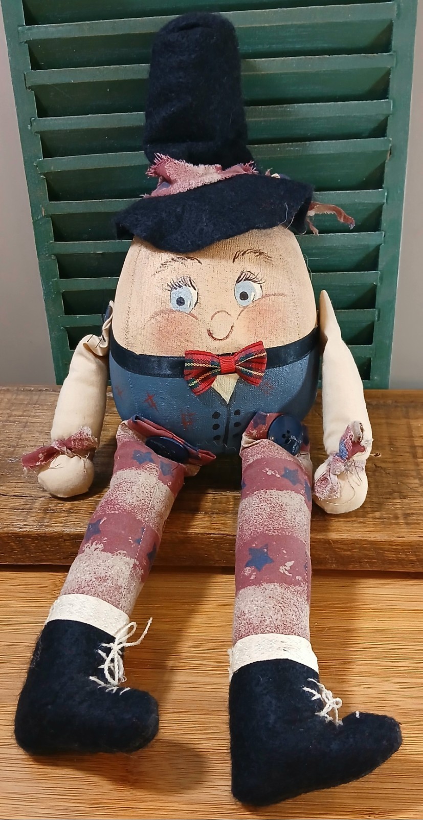 VTG Handmade Humpty Dumpty Painted Cloth Shelf Sitter Dangle Arms & Legs