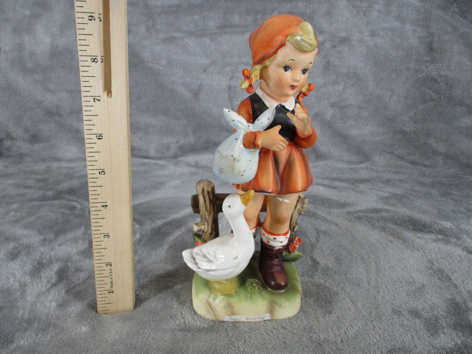 Erich Stauffer S8442 Out Strolling Girl & Duck Hand Painted Porcelain Figurine