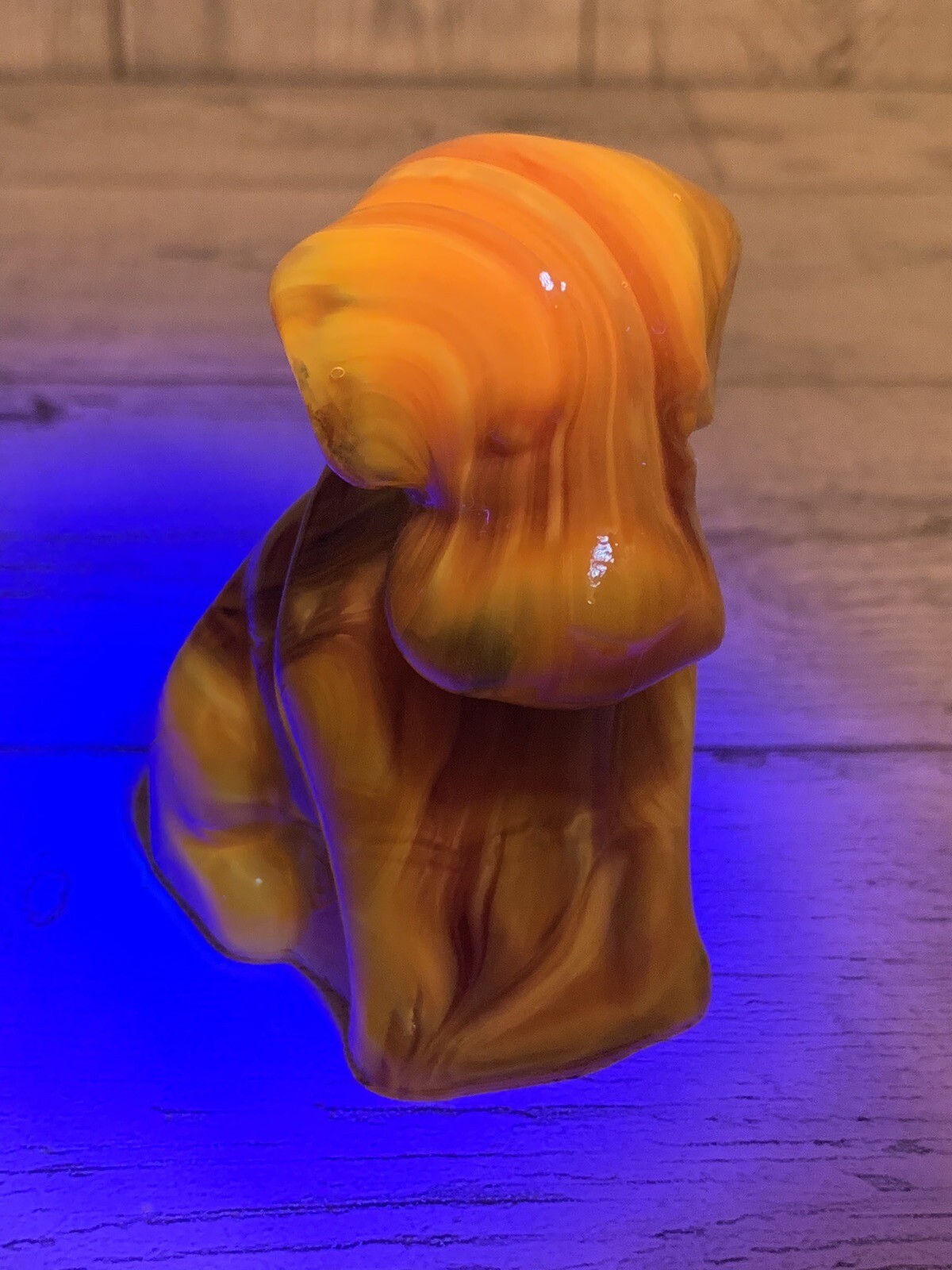 Vtg Pooch The Dog Degenhart Bittersweet Burnt Orange Slag Glass UV Glow Marked D