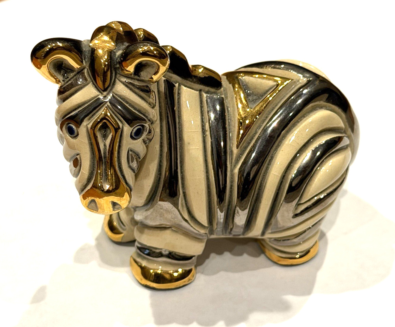 De Rosa Rinconada Ceramic Zebra 3.5″ Figurine Black White Gold & Silver EUC