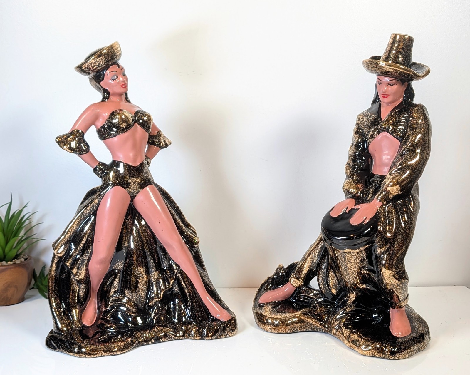 15″ California Art Pottery Bongo Player Dancer Figurine Mid Century Yona Gilner