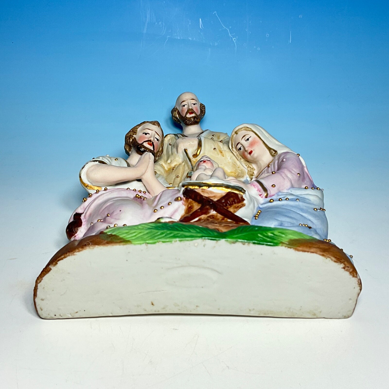 Nativity Scene with Standing Angel Early 20th C. German Bisque Porcelain 8″H