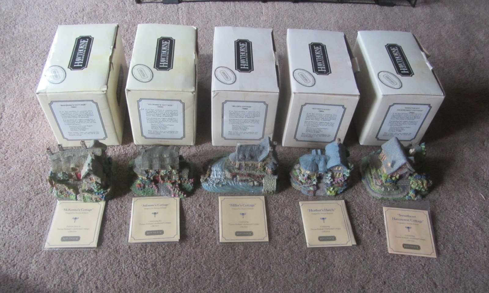 Collection Of Five Thomas Kinkade Hawthorne Architectural Register Cottages