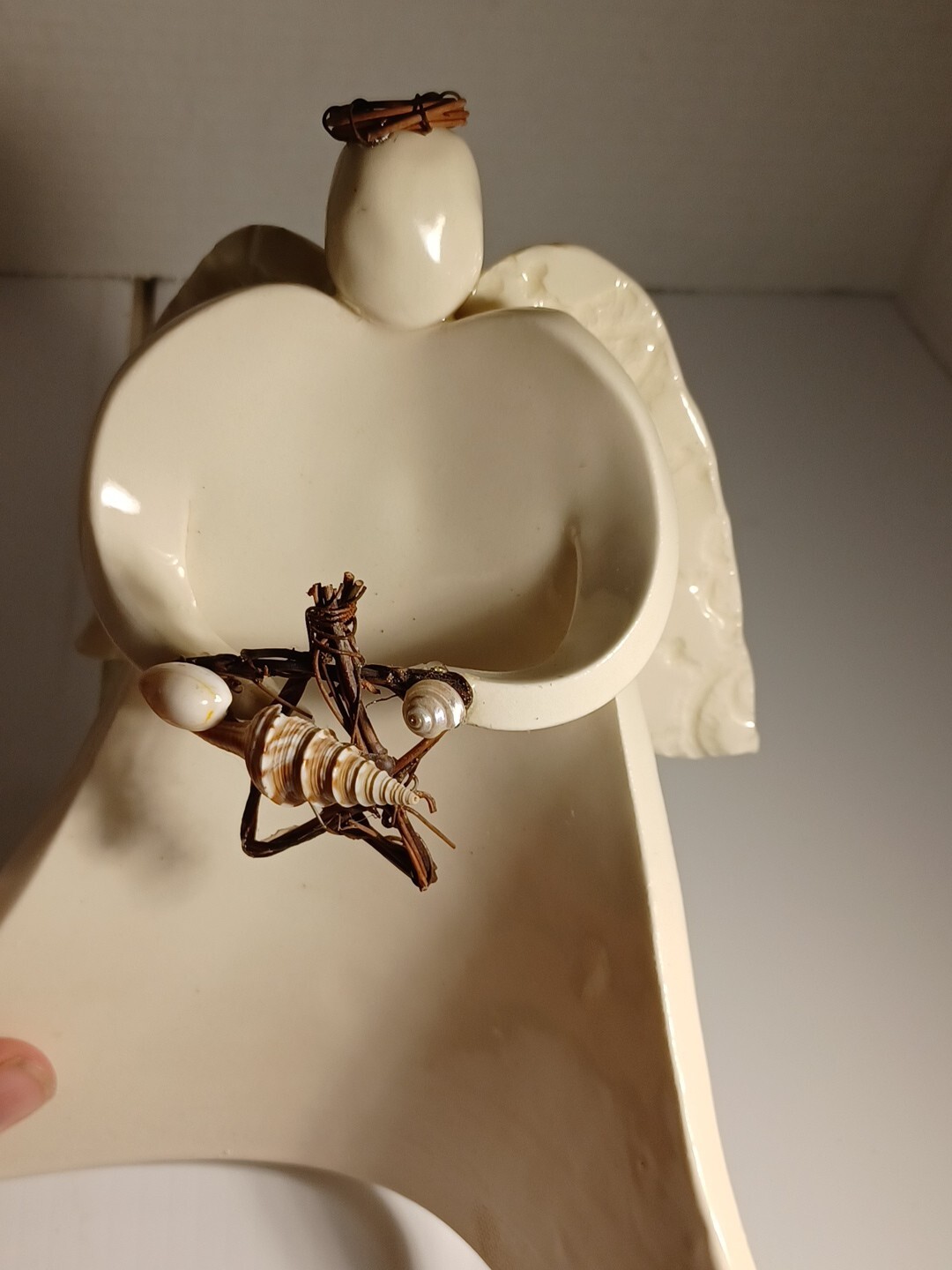 Vintage Ceramic Beach Angel Figurines Set of 2 Minimalist Seashell Coastal Decor