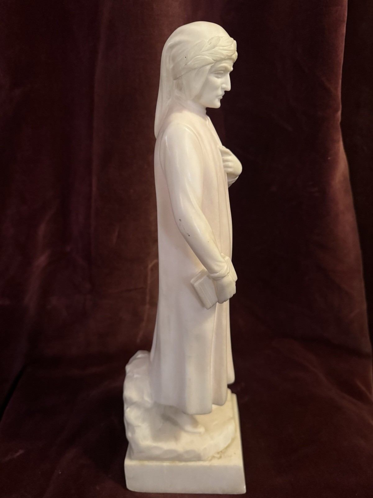 Large Hand Carved 17” Alabaster Statue of Dante Alighieri Early 20th Century