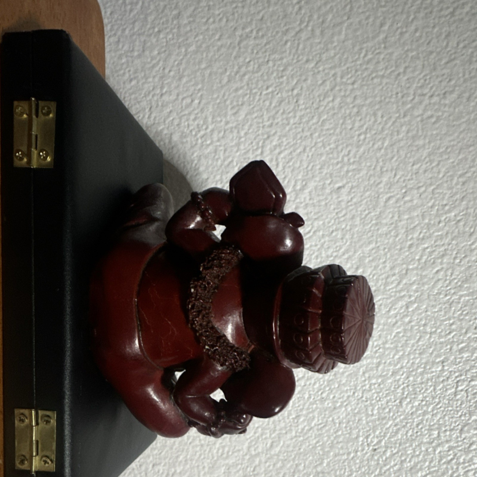 Wooden Ganesha Figurine Polished Carvings Brown Religious Decor Unisex Any Room