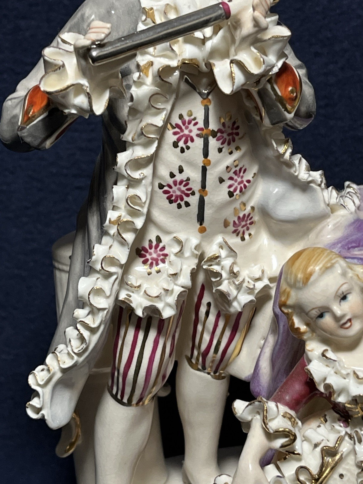 Vintage German Dresden Figurines Musicians Piano Flute Child Singer 9-1/2″x 9″