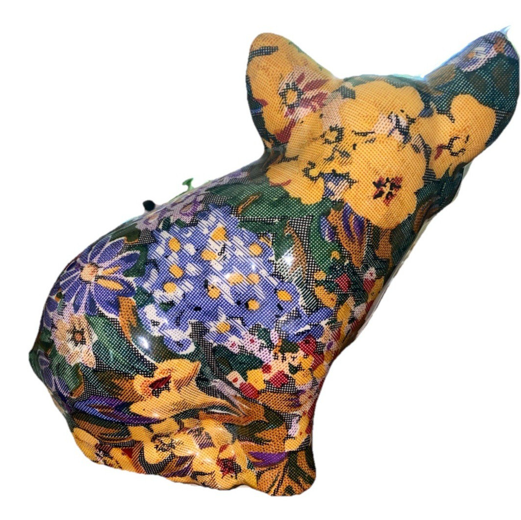 Porcelain Decoupage Patchwork Floral Pig Figurine 7″ Tall