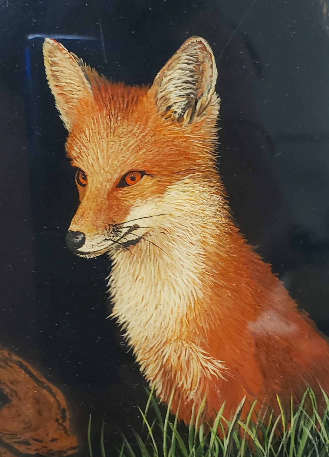 Vintage Hand-Painted Fox Art on Acrylic with Wooden Stand