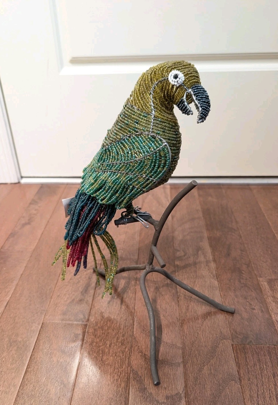 Grass Roots BeadWorx Beaded Wire Sculpture Green Parrot Bird ~11” X 9” X 7″