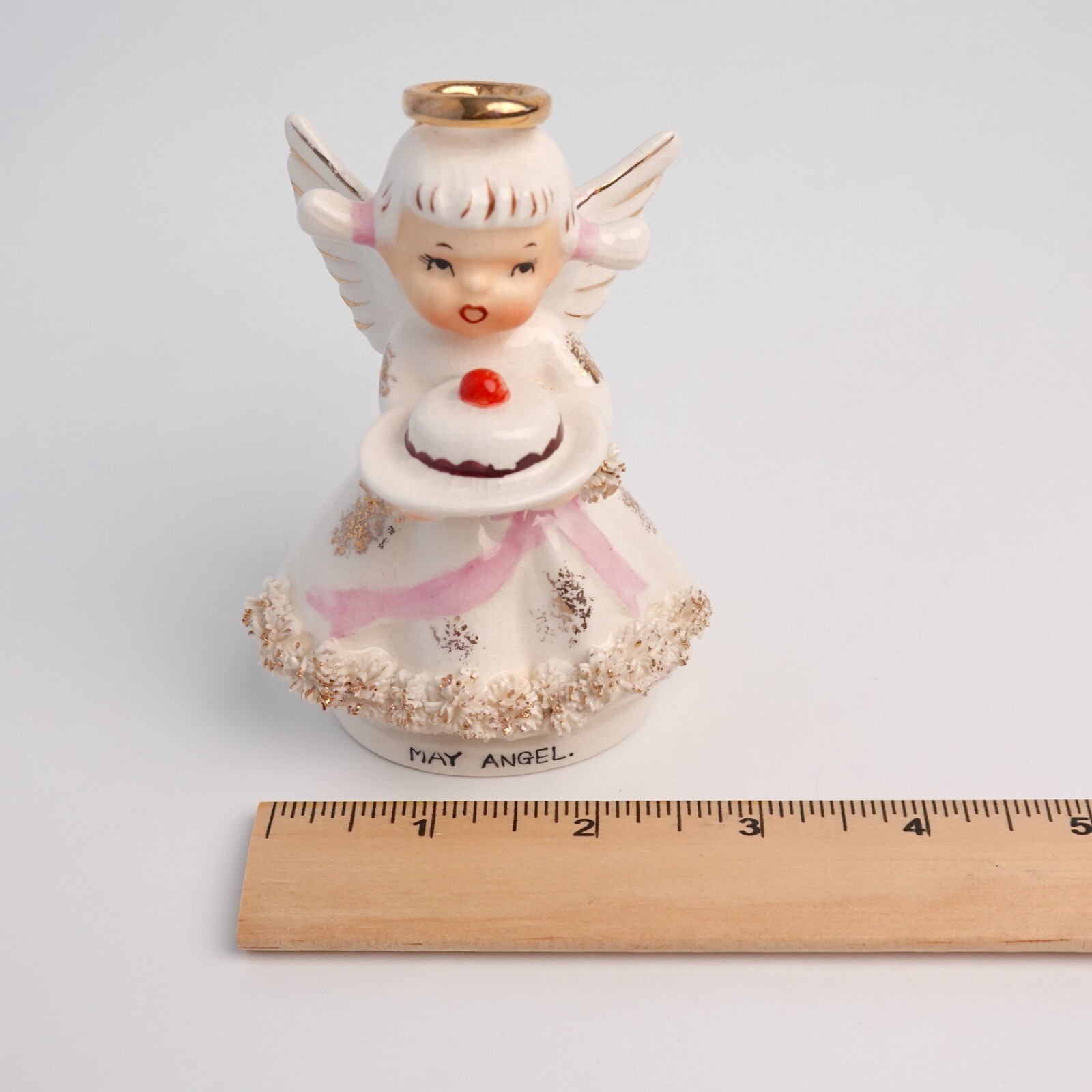 VTG LEFTON May Angel of the Month With Cake Cherry On Top Figurine AR1987