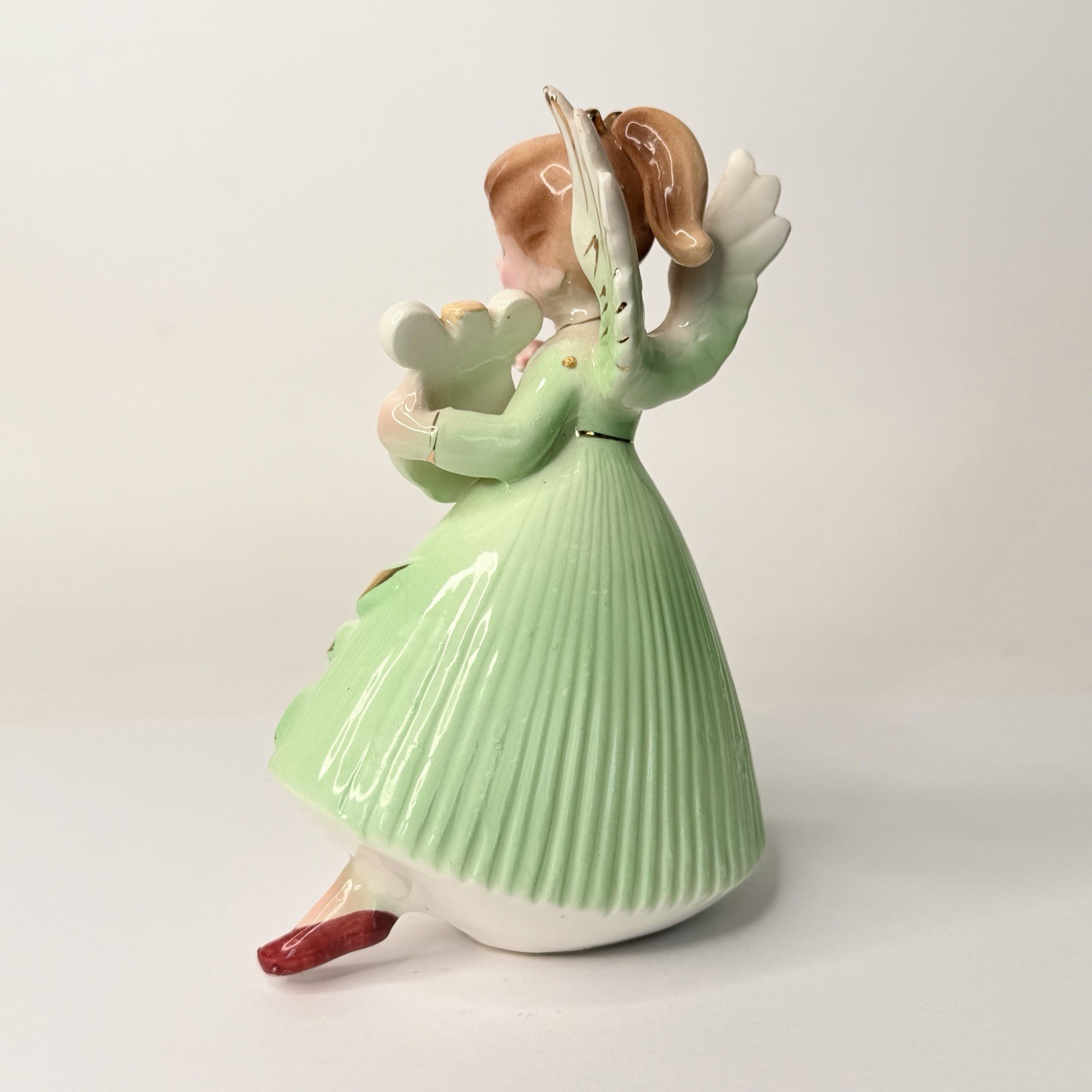 Vtg RARE Tall Angel Figurine harp MMG Japan Green Dress Early Josef Mold HTF