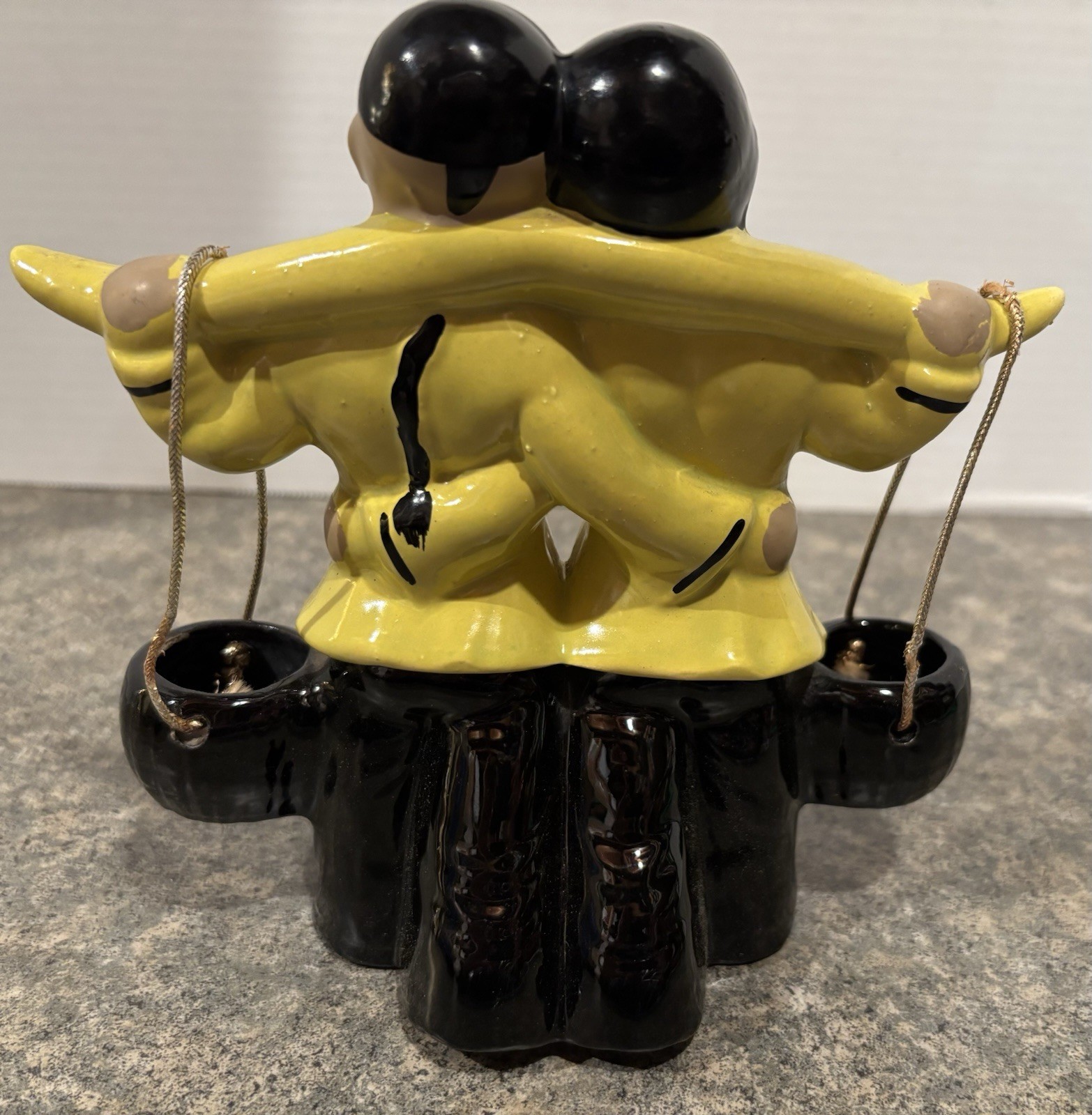 Vintage Oriental Ceramic Figurines Boy & Girl With Buckets 6 3/4” Tall