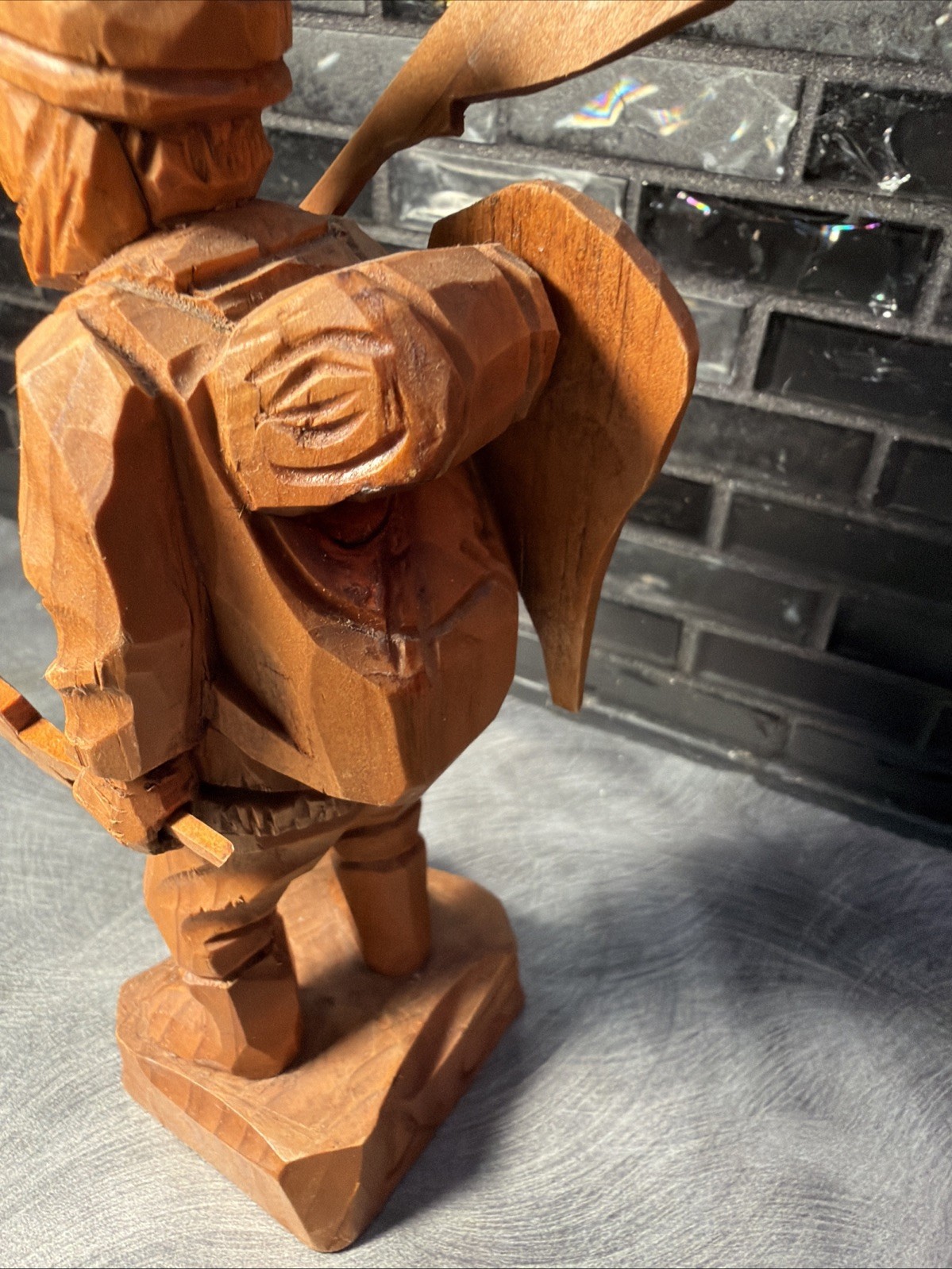 RARE Vtg Amede Godro Handcarved WOOD Hunter Axman Statue Quebec Artist Signed