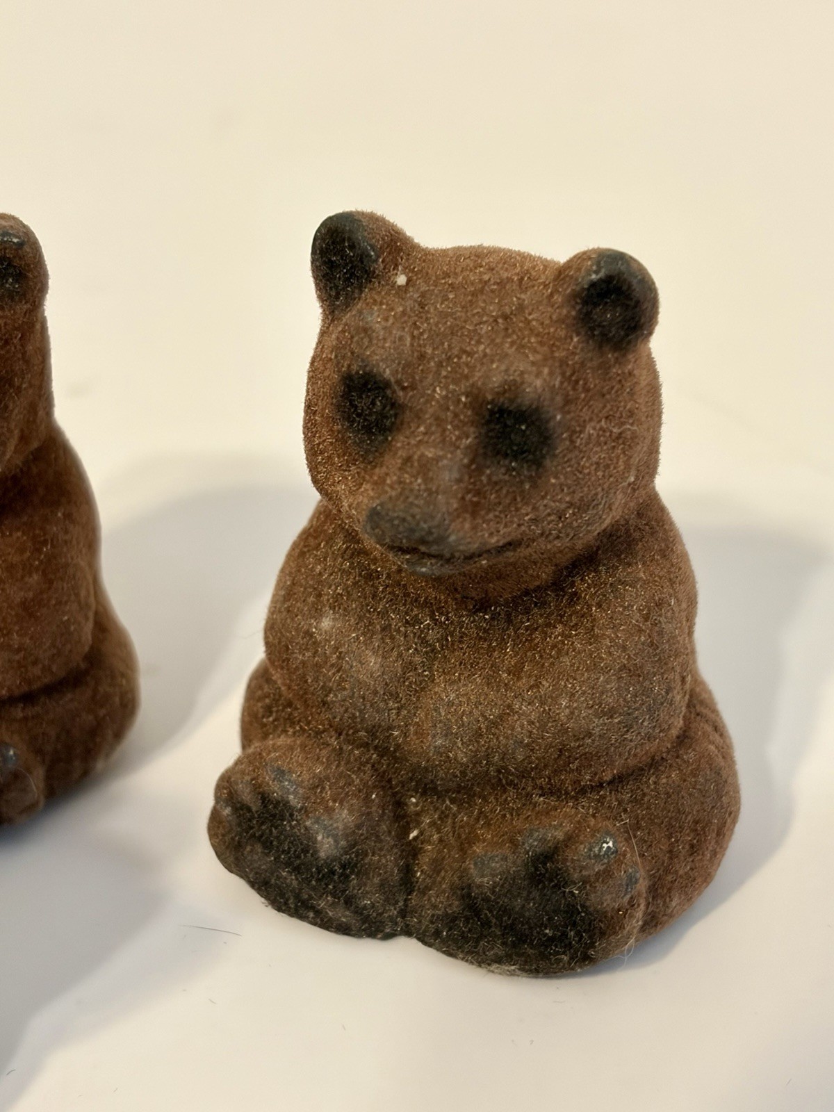 Vintage Small Flocked Animals Bears And Deer Figures Fuzzy Ceramic