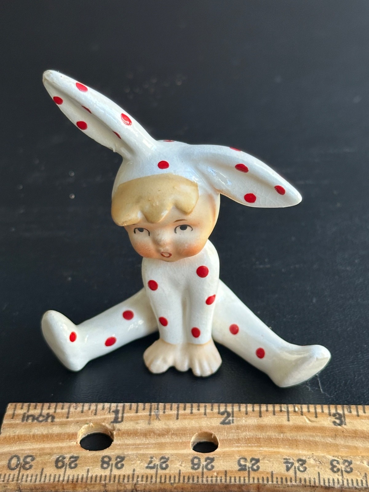 Lefton Vintage Japan polka dot pixie Rabbit bunny Figurine Girl anthropomorphic