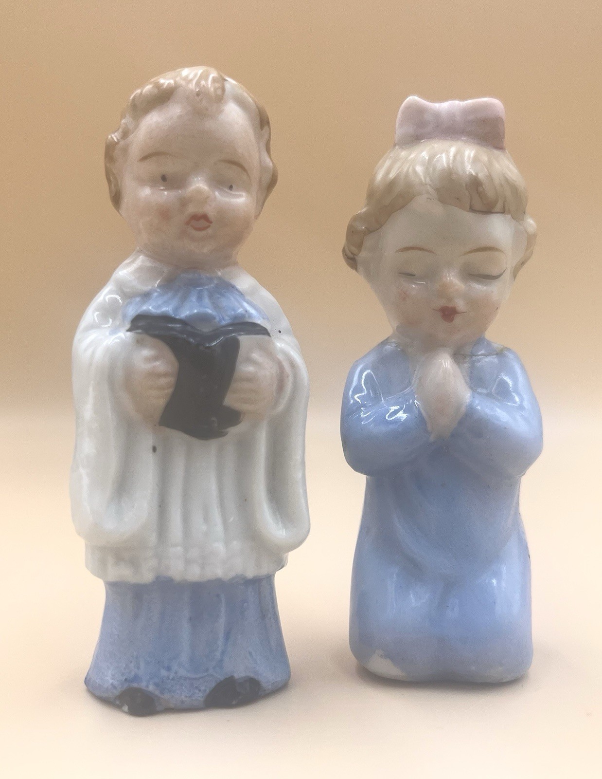 Vintage Porcelain Praying Boy And Girl Figurines Made In Japan Prayer Christian