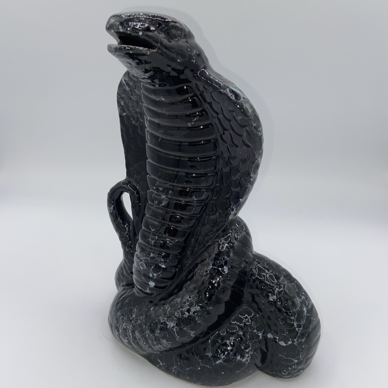 VTG Smoking Black marble glaze Cobra Snake Ceramic Incense Burner Coiled 8.5″